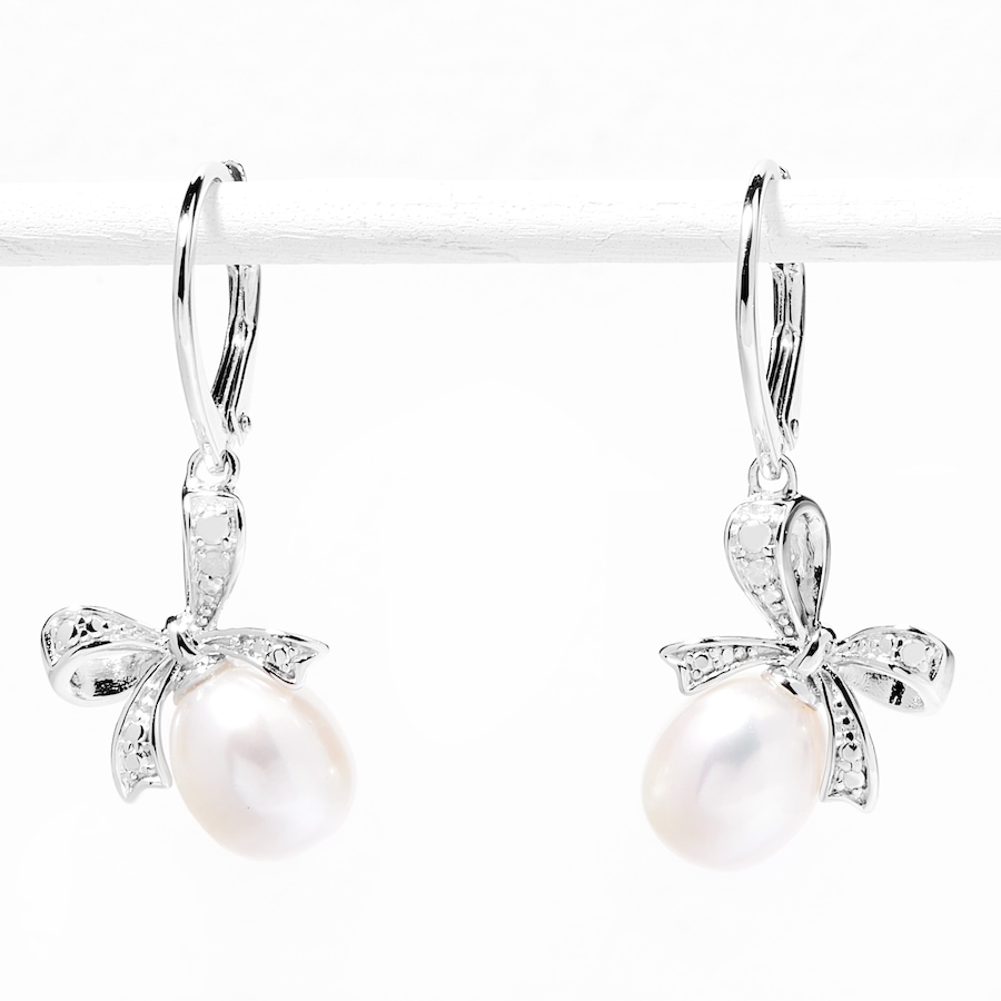 Image 702282.jpg, Product 702-282 / Price $146.99, AMOUR Pearls Sterling Silver 7.5-8mm Cultured Freshwater Pearl & Diamond Bow Earrings from Amour Pearls on TSC.ca's Jewellery department