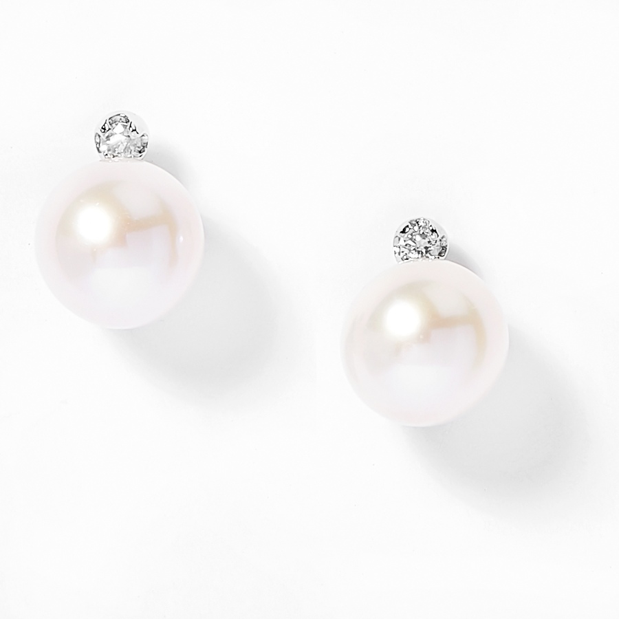 Image 702287.jpg, Product 702-287 / Price $157.99, AMOUR Pearls Sterling Silver 8-8.5mm White Cultured Freshwater Pearl & Diamond Stud Earrings from Amour Pearls on TSC.ca's Jewellery department