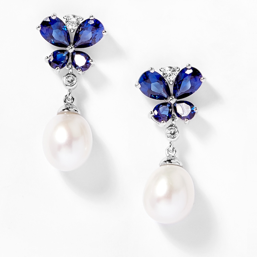 Image 702311.jpg, Product 702-311 / Price $189.99, AMOUR Pearls Sterling Silver 8-8.5mm Cultured Freshwater Pearl & Sapphire Butterfly Drop Earrings from Amour Pearls on TSC.ca's Jewellery department