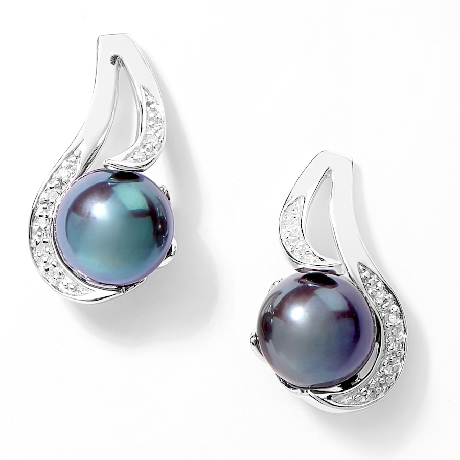 Image 702312.jpg, Product 702-312 / Price $199.99, AMOUR Pearls Sterling Silver 9-9.5mm Black Cultured Freshwater Pearl & Diamond Drop Earrings from Amour Pearls on TSC.ca's Jewellery department