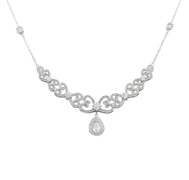 Diamonelle Sterling Silver Diamonelle Hearts Station Necklace