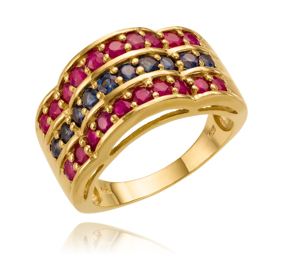 Image 702360.jpg, Product 702-360 / Price $1,295.00, 10KT Yellow Gold 3-Row Ruby and Sapphire Scalloped Band Style Ring from Estate Originals on TSC.ca's Jewellery department