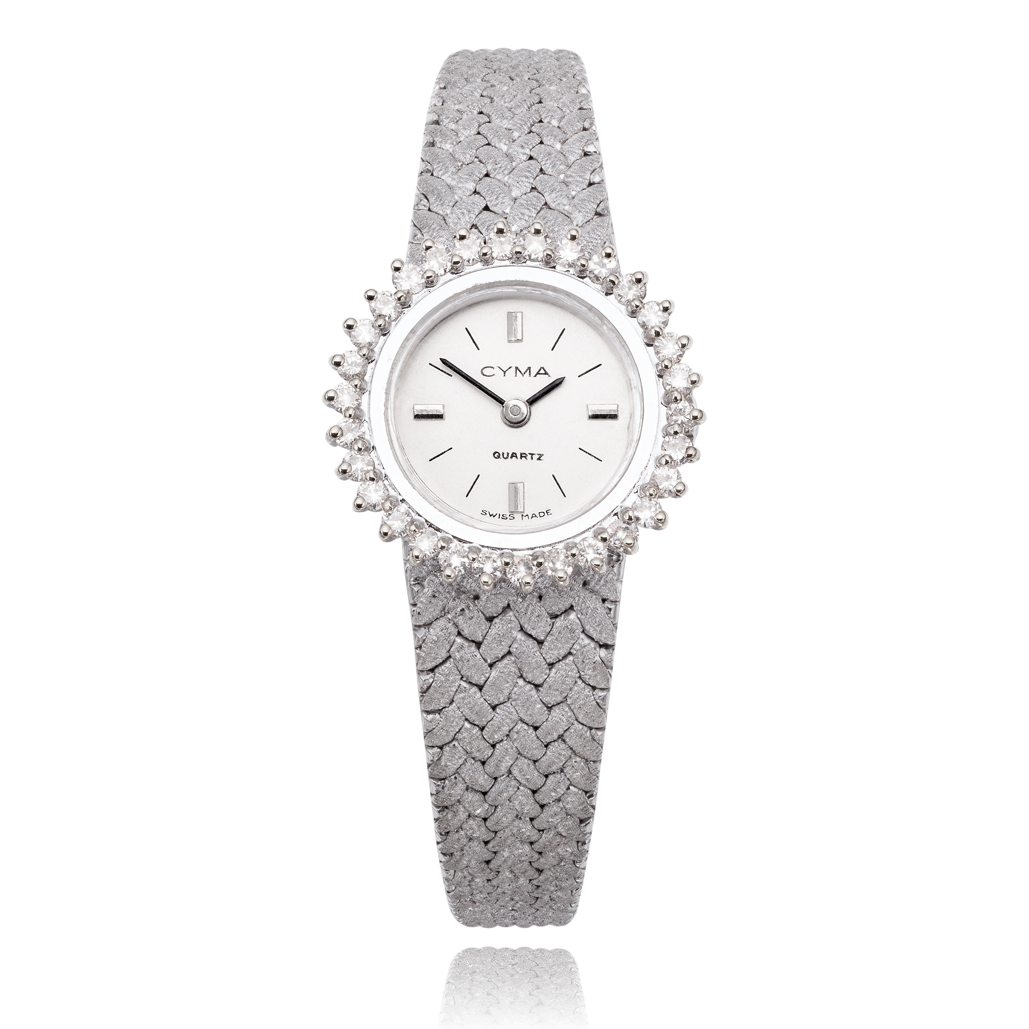 Lady's 14KT White Gold CYMA QUARTZ Swiss Made Dress Watch with
