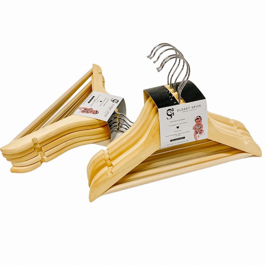 Image 702432_NAT.jpg, Product 702-432 / Price $44.99, Closet Spice Solid Wood Kids Wooden Hangers (set of 20 with non-slip pant bars) from Closet Spice on TSC.ca's Home & Garden department