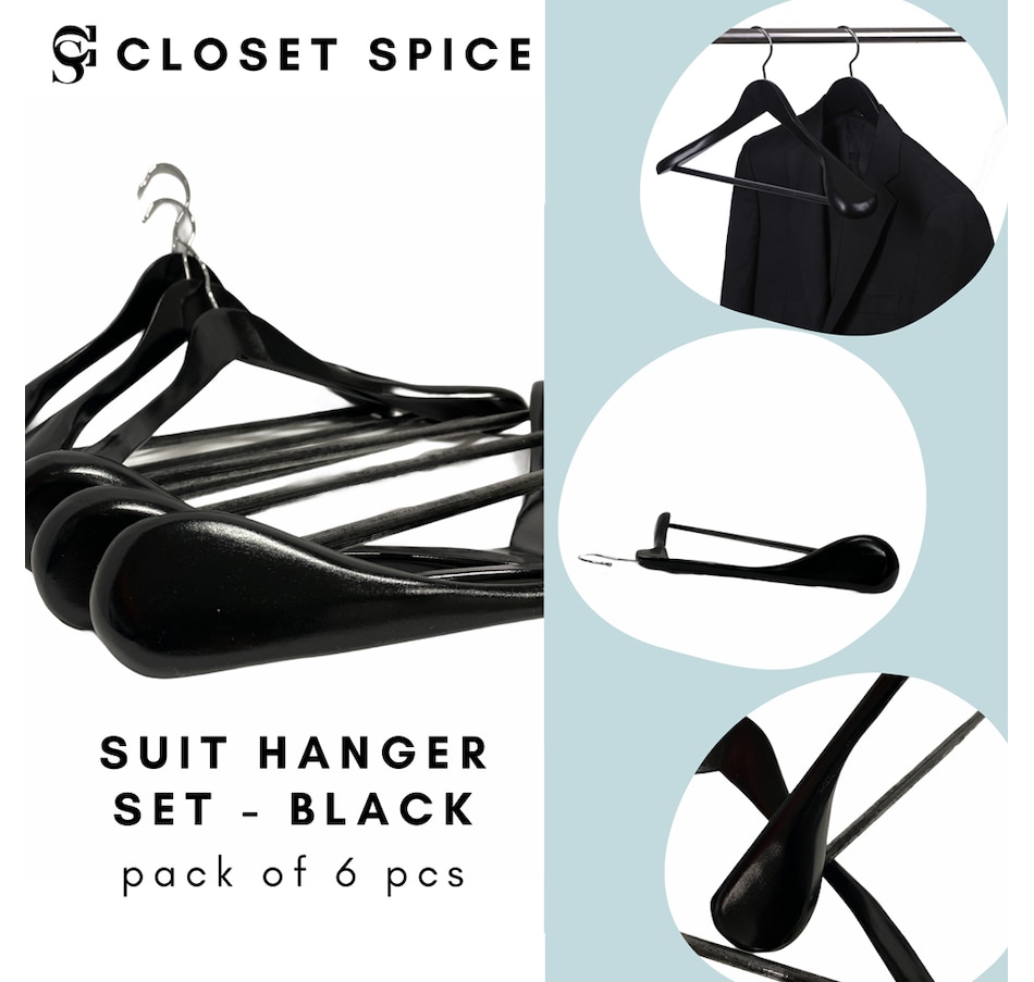 Image 702434_ALTMORE1.jpg, Product 702-434 / Price $32.99, Closet Spice Extra-Wide Shoulder Solid Wooden Suit Hangers (set of 6 with non-slip pant bars) from Closet Spice on TSC.ca's Home & Garden department