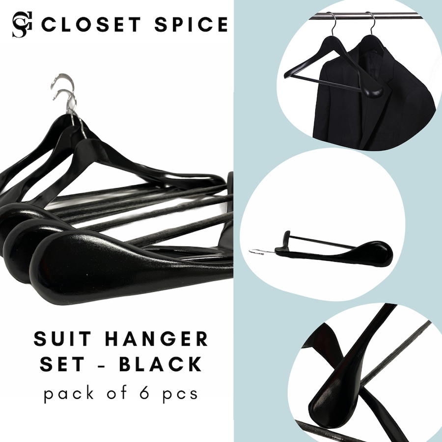 Image 702434_ALTMORE1.jpg, Product 702-434 / Price $32.99, Closet Spice Extra-Wide Shoulder Solid Wooden Suit Hangers (set of 6 with non-slip pant bars) from Closet Spice on TSC.ca's Home & Garden department