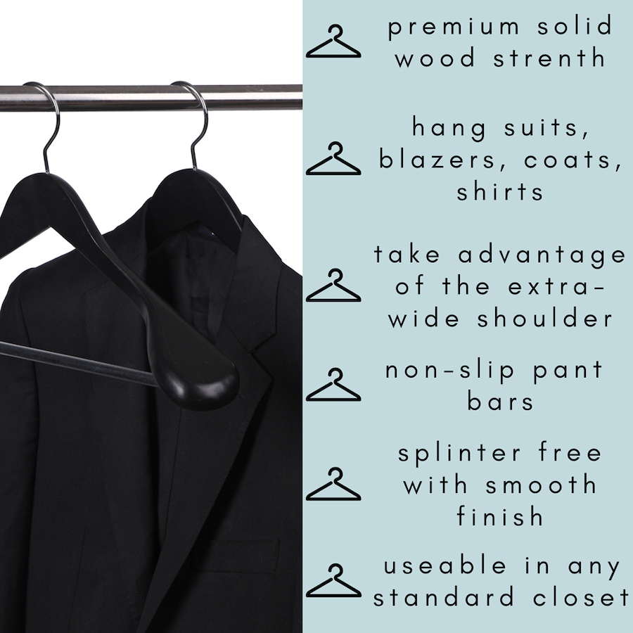 Image 702434_ALTMORE6.jpg, Product 702-434 / Price $32.99, Closet Spice Extra-Wide Shoulder Solid Wooden Suit Hangers (set of 6 with non-slip pant bars) from Closet Spice on TSC.ca's Home & Garden department
