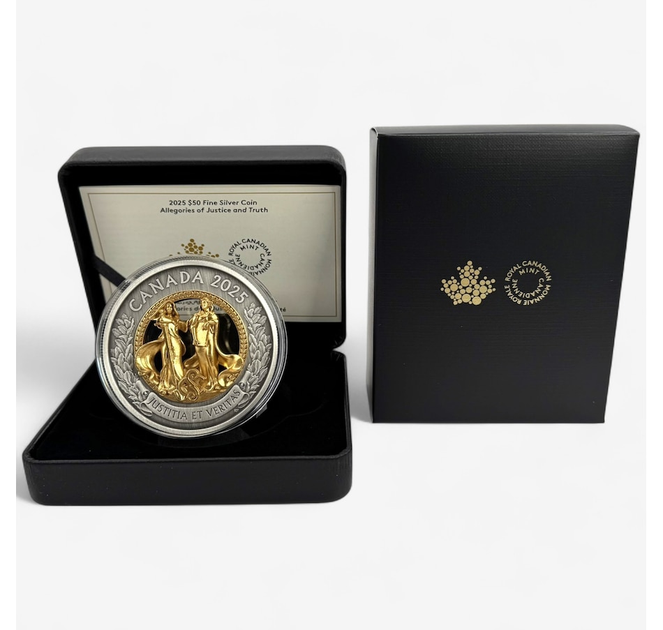 Image 702577_ALTMORE3.jpg, Product 702-577 / Price $899.95, 2025 $50 Allegory of Justice and Truth Fine Silver Coin plus Two Bonus Supreme Dollar Coins from Royal Canadian Mint (RCM) on TSC.ca's Coins department