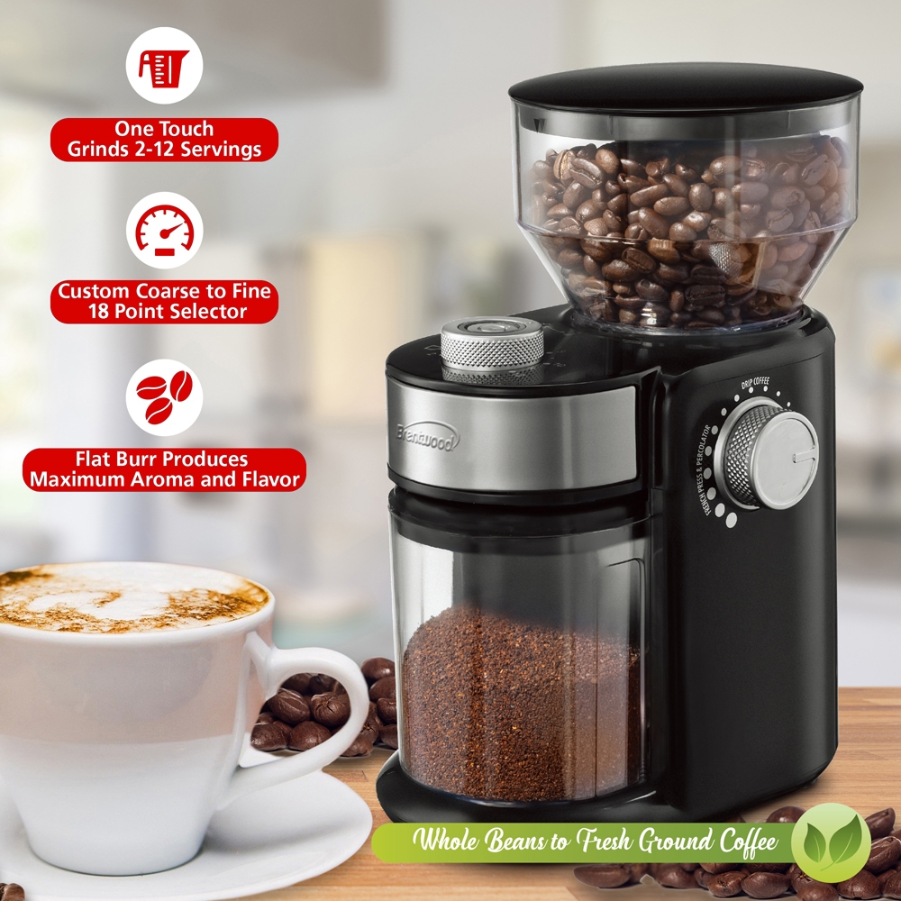 Brentwood 8-Ounce Automatic Burr Coffee Bean Grinder Mill Black
