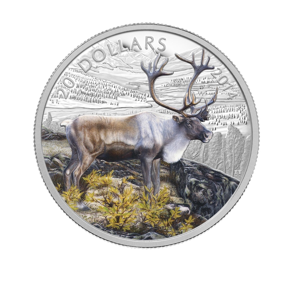 Image 703011.jpg, Product 703-011 / Price $119.95, 2014 $20 Iconic Caribou Fine Silver Coin from Royal Canadian Mint (RCM) on TSC.ca's Coins department