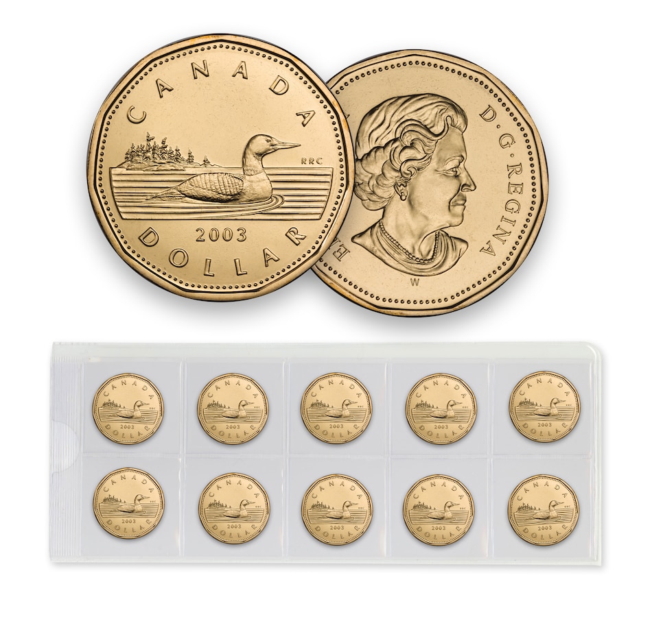 Image 703032.jpg, Product 703-032 / Price $149.95, Year 2003 W New Effigy Loon Dollars - Ten Coins, Numismatic Gem Uncirculated from Canadian Coin & Currency on TSC.ca's Coins department