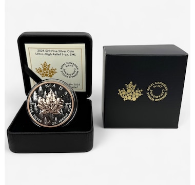 2025 $20 Ultra High Relief 1 oz Silver Maple Leaf with Selective Rose Gold Plating
