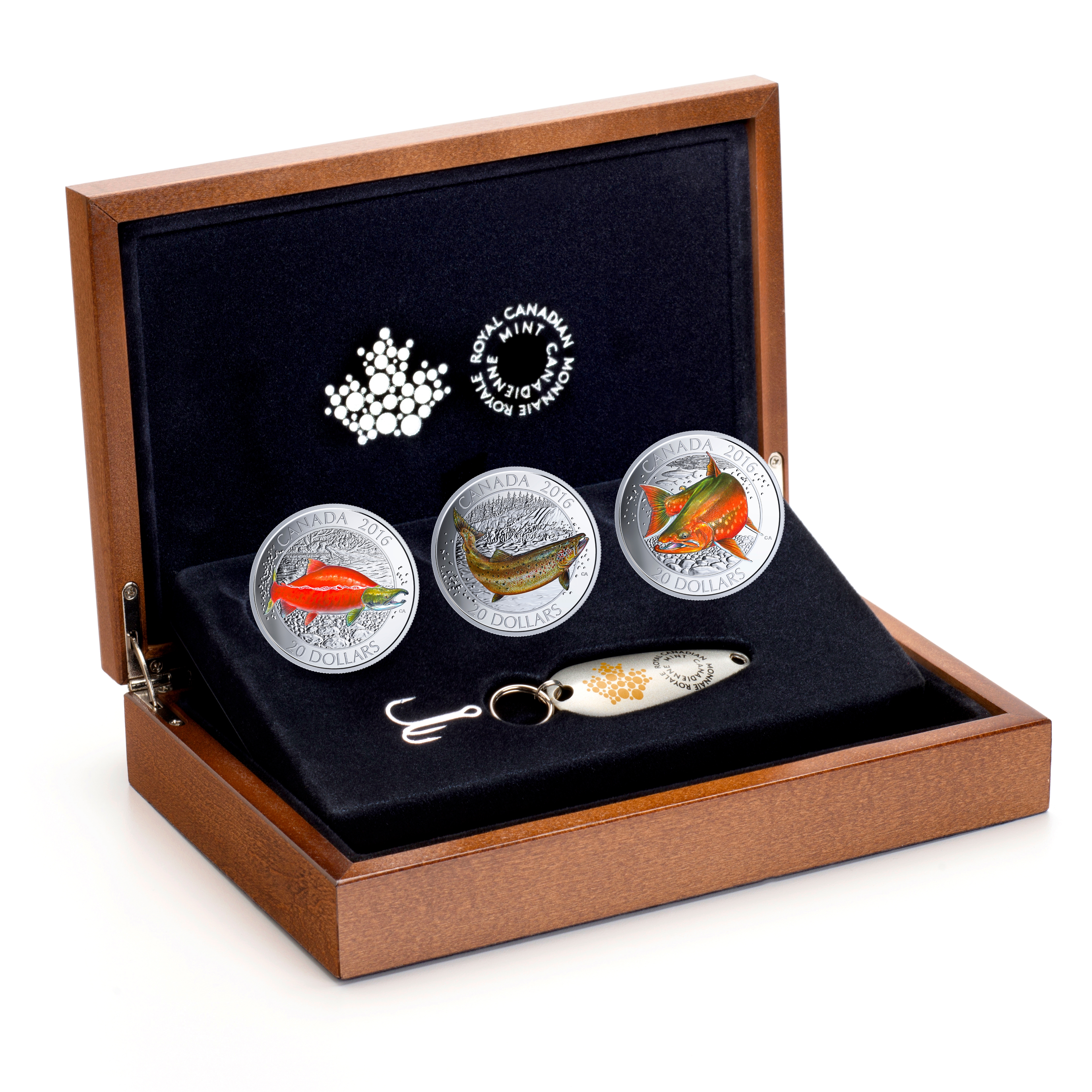 Canadian Salmonids 3-Coin Set and Fishing Lure - TSC.ca