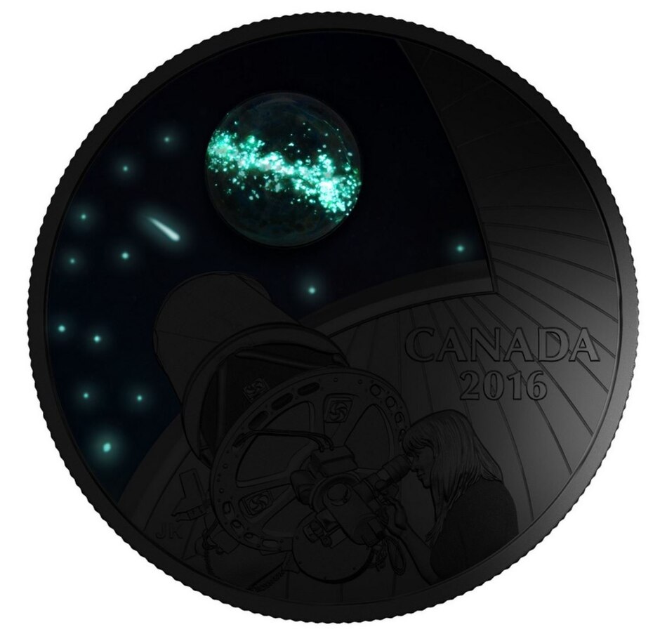 Image 703298_ALTMORE1.jpg, Product 703-298 / Price $149.95, $20 Fine Silver Coin - The Universe Glow-in-the-Dark Glass with Opal from Royal Canadian Mint (RCM) on TSC.ca's Coins department