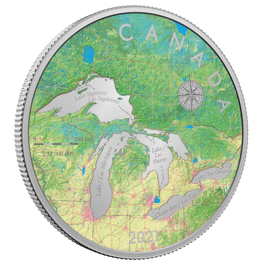 Image 703711.jpg, Product 703-711 / Price $649.95, 2021 $50 Two Ounce Pure Silver Coin Great Lakes Tribute from Royal Canadian Mint (RCM) on TSC.ca's Coins department