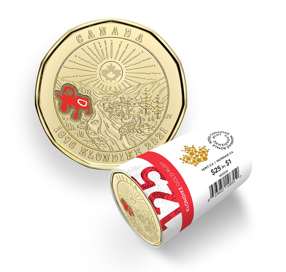 Image 703718.jpg, Product 703-718 / Price $54.95, 2021 $1 Special Wrap Roll Colour Version 125th Anniversary of the Klondike Gold Rush from Royal Canadian Mint (RCM) on TSC.ca's Coins department