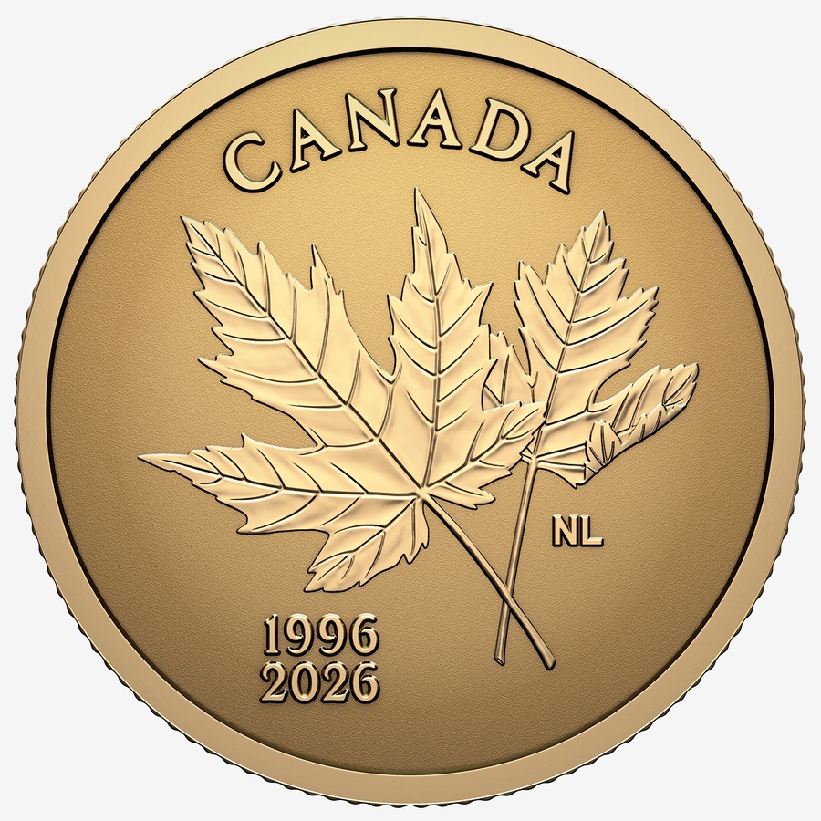 Image 703739_ALTMORE1.jpg, Product 703-739 / Price $229.95, 2026 0.5 Gram Fine Gold Dollar Coin 30th Anniversary of Maple Leaf Arboreal Emblem from Royal Canadian Mint (RCM) on TSC.ca's Coins department