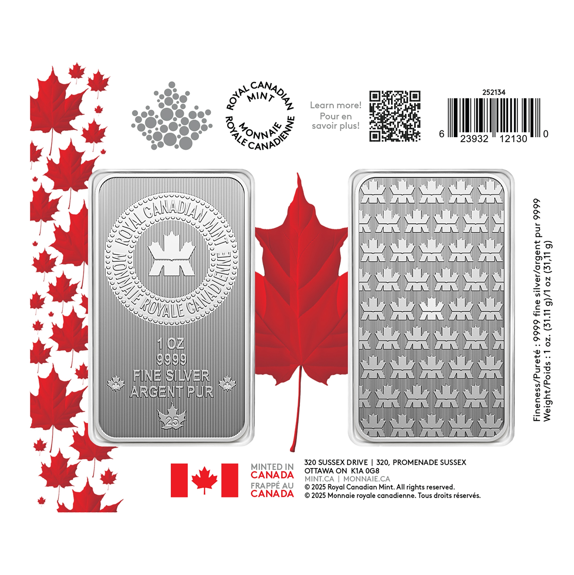 2025 1 Ounce Proudly Canadian Royal Canadian Mint Silver Bar - TSC.ca