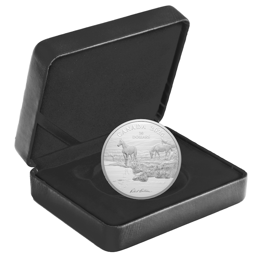 Image 703922_ALTMORE3.jpg, Product 703-922 / Price $249.95, 2025 $30 Mustang Country Robert Bateman Two-Ounce Fine Silver Coin from Royal Canadian Mint (RCM) on TSC.ca's Coins department