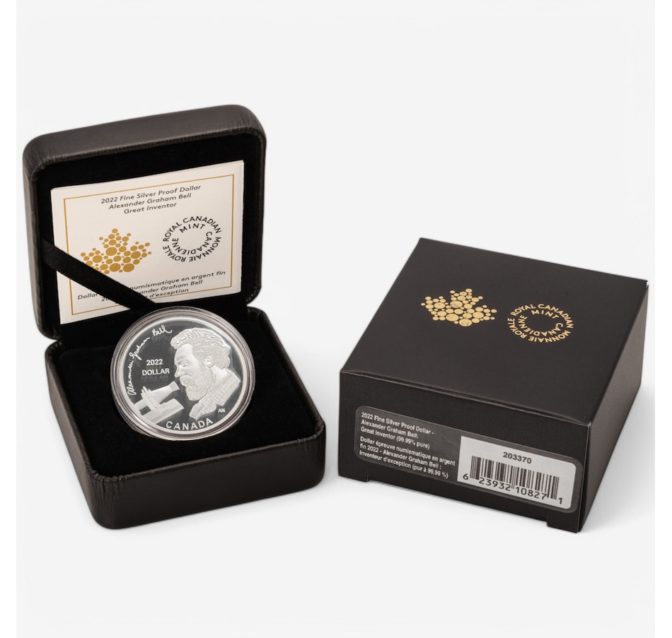 Image 703925_ALTMORE3.jpg, Product 703-925 / Price $89.95, 2022 Proof Silver Dollar Alexander Graham Bell plus Exclusive Bonus Bell Dollar Coins, Classic and Coloured from Royal Canadian Mint (RCM) on TSC.ca's Coins department
