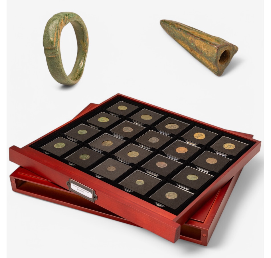 Image 703932.jpg, Product 703-932 / Price $899.95, 20 Different Roman Emperors on Bronze Coins 253–455 CE, plus Chronicle of the Roman Emperors Book and Roman Arrowhead and Ring from Canadian Coin & Currency on TSC.ca's Coins department