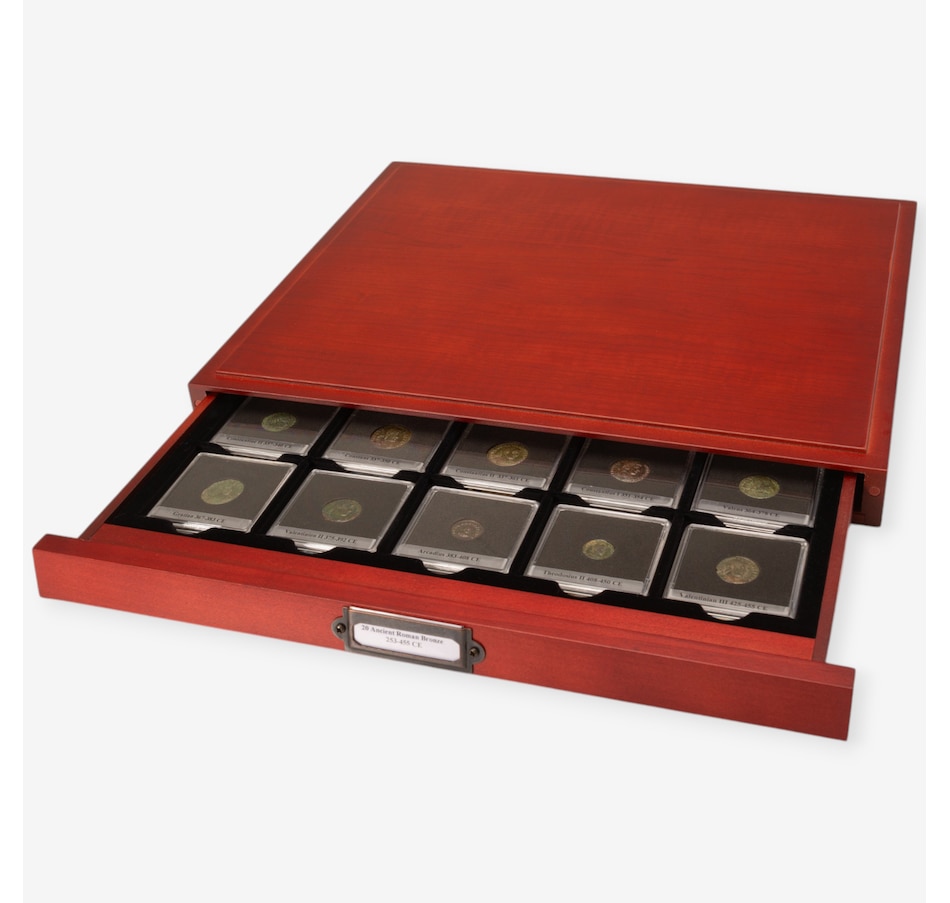 Image 703932_ALTMORE4.jpg, Product 703-932 / Price $899.95, 20 Different Roman Emperors on Bronze Coins 253–455 CE, plus Chronicle of the Roman Emperors Book and Roman Arrowhead and Ring from Canadian Coin & Currency on TSC.ca's Coins department