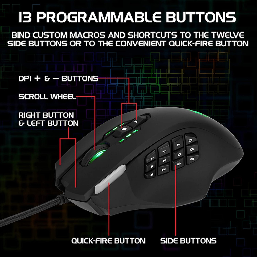 Image 704223_ALTMORE1.jpg, Product 704-223 / Price $59.99, Enhance Theorem 2 MMO Gaming Mouse with 13 Programmable Side Buttons from Enhance on TSC.ca's Toys & Hobbies department