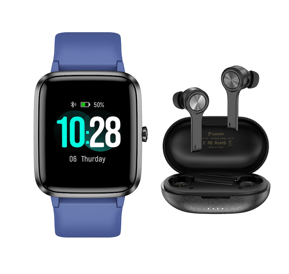 Image 704669_BLU.jpg , Product 704-669 / Price $129.99 , Letsfit Smart Watch with T13 True Wireless BT Earbuds from LetsFit on TSC.ca's Fitness & Recreation department
