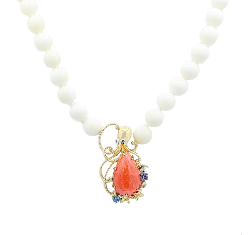Image 704819.jpg, Product 704-819 / Price $356.99, Gems En Vogue Palladium Silver Salmon Coral, Tanzanite, Aquamarine & Blue Sapphire Necklace from Gems En Vogue on TSC.ca's Jewellery department