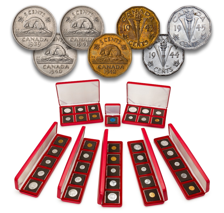 Image 705218.jpg, Product 705-218 / Price $499.95, World War II Coin Collection 1939–1945 (37 coins, plus WWII meat ration token) from Canadian Coin & Currency on TSC.ca's Coins department