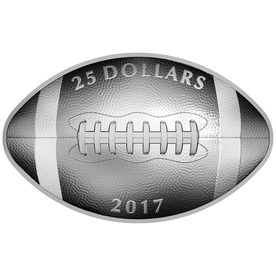 Image 705225.jpg, Product 705-225 / Price $189.95, 2017 $25 Shaped and Curved Football Coin Fine Silver from The Coin Show with Steven Bromberg on TSC.ca's Coins department