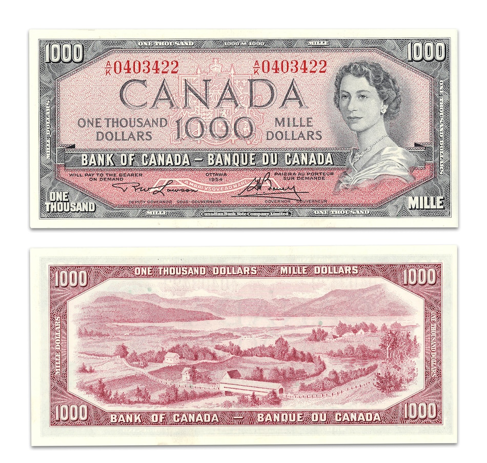 Image 705244_ALTMORE8.jpg, Product 705-244 / Price $2,995.00, Complete 1954 Modified Paper Money Collection About Uncirculated to Uncirculated ($1, $2, $5, $10, $20, $50, 100 and $1,000) from Canadian Coin & Currency on TSC.ca's Coins department