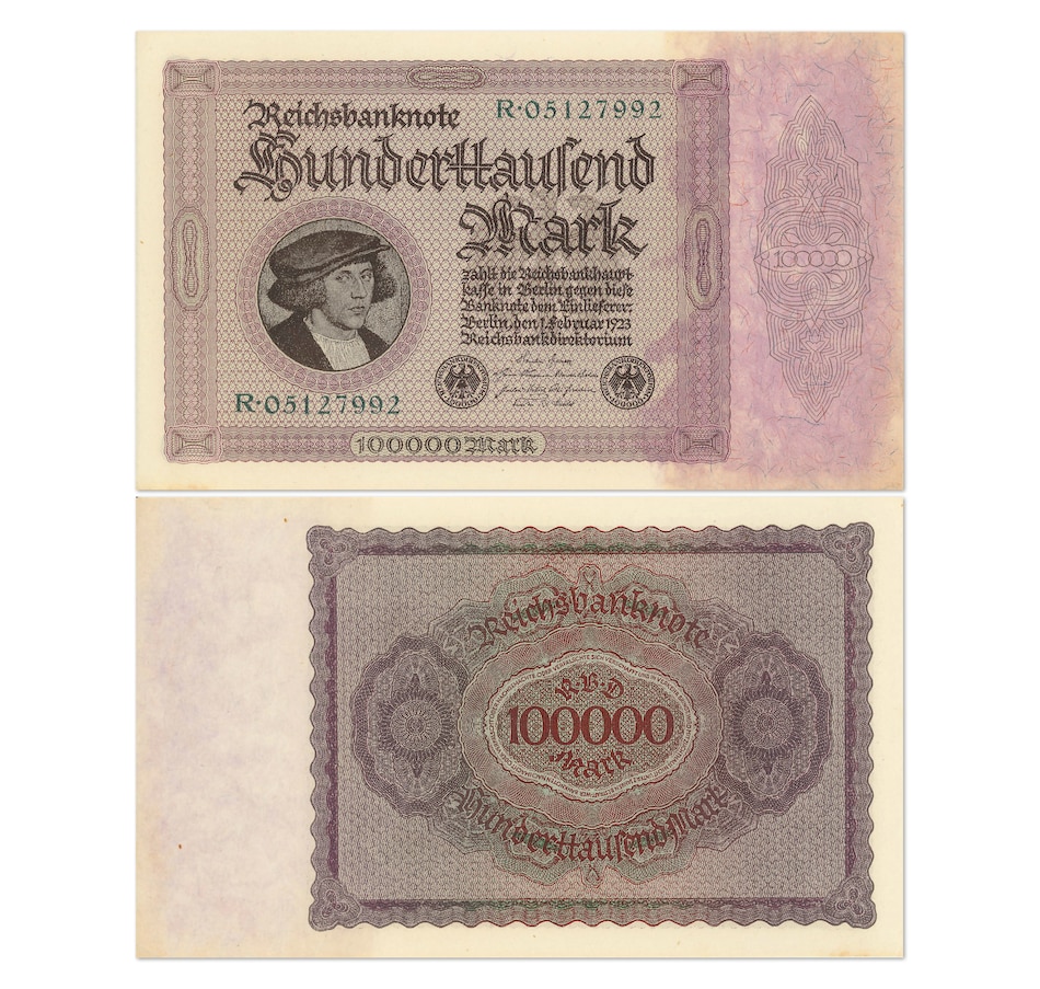 Image 705246_ALTMORE2.jpg, Product 705-246 / Price $289.95, Original Uncirculated 20-Note Consecutive Bundle 100,000 Mark Notes 1923 with Original Band from Canadian Coin & Currency on TSC.ca's Coins department