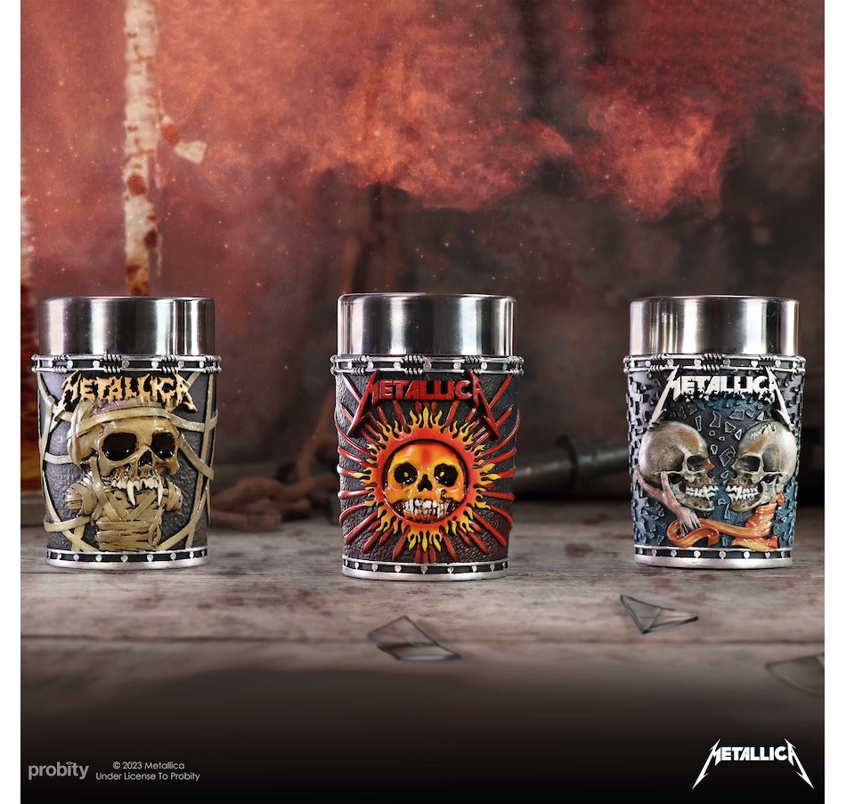 Image 705286_ALTMORE7.jpg, Product 705-286 / Price $109.99, Nemesis Now Metallica Shot Glasses (set of 3) from Nemesis Now on TSC.ca's Toys & Hobbies department
