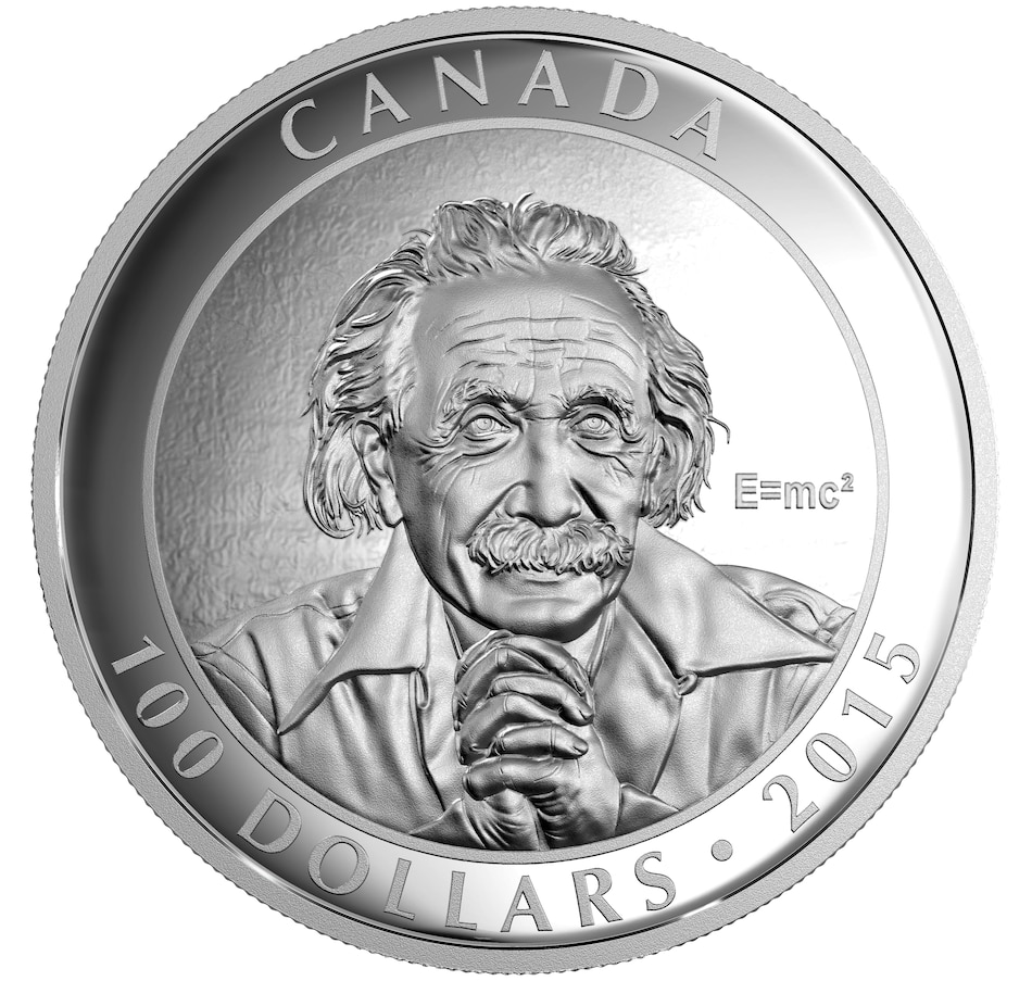 Image 705667.jpg, Product 705-667 / Price $2,995.00, 2015 $100 Pure Silver Coin Celebrating Canadian Photographer Yousuf Karsh: Albert Einstein Special Theory of Relativity from Royal Canadian Mint (RCM) on TSC.ca's Coins department