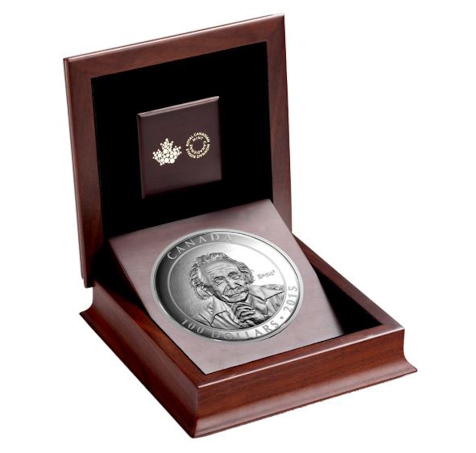 Image 705667_ALTMORE2.jpg, Product 705-667 / Price $2,995.00, 2015 $100 Pure Silver Coin Celebrating Canadian Photographer Yousuf Karsh: Albert Einstein Special Theory of Relativity from Royal Canadian Mint (RCM) on TSC.ca's Coins department