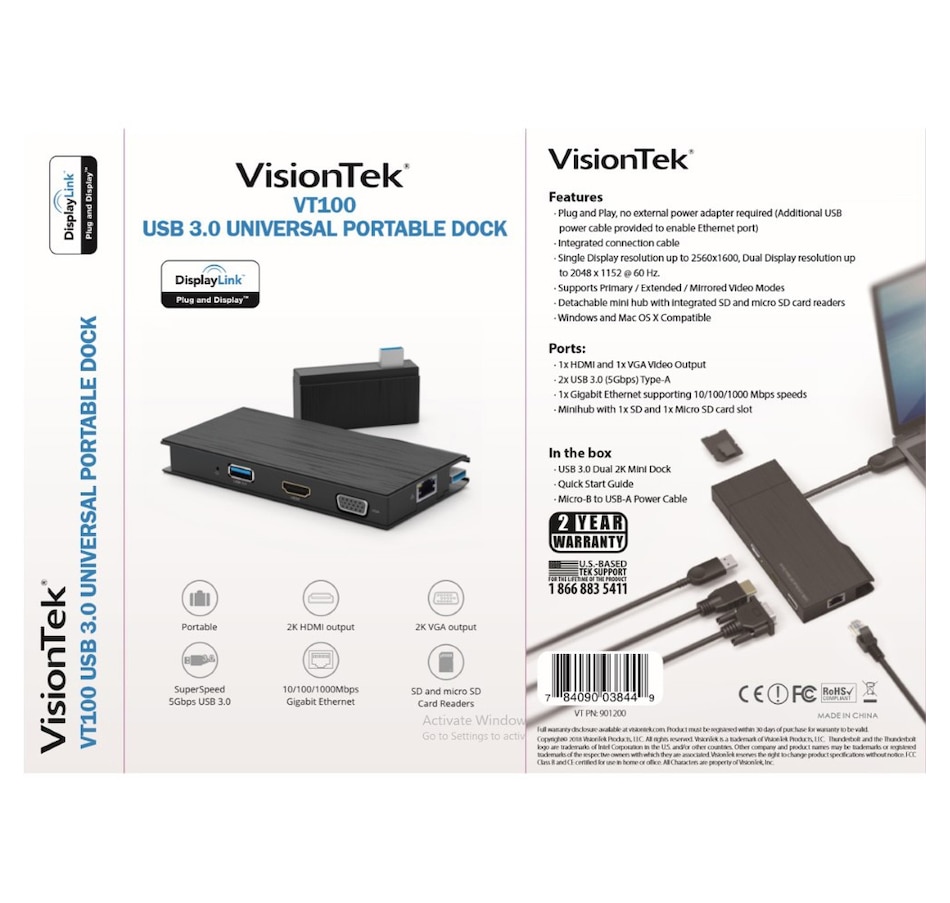 Image 705701_ALTMORE3.jpg, Product 705-701 / Price $119.99, VisionTek VT100 Universal USB 3.0 Portable Dock (901200) on TSC.ca's Electronics department