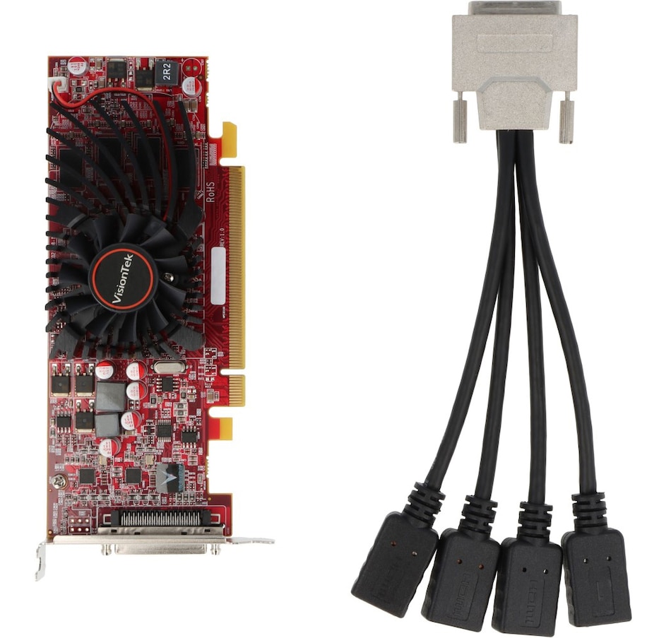 Image 705735_ALTMORE2.jpg, Product 705-735 / Price $259.99, VisionTek Radeon HD 5570 1GB DDR3 SFF Graphics Card, VHDCI to x4 HDMI (900901) on TSC.ca's Electronics department
