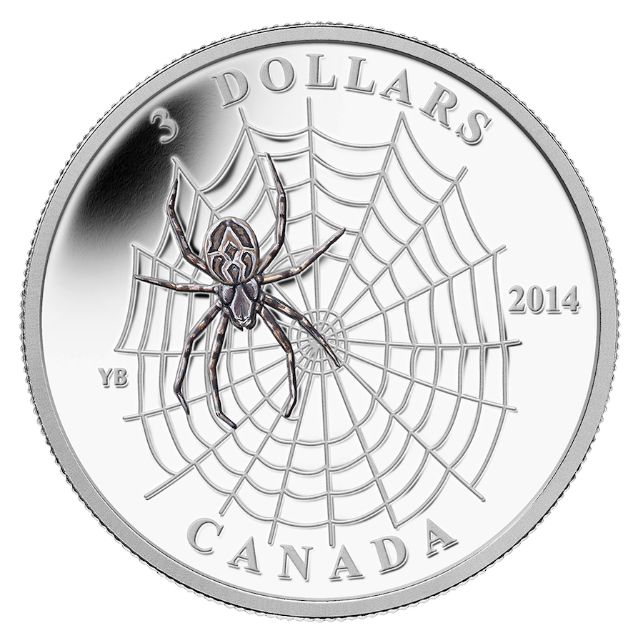Image 705828.jpg, Product 705-828 / Price $69.95, $3 Fine Silver Proof Coin Spider and Web from Royal Canadian Mint (RCM) on TSC.ca's Coins department