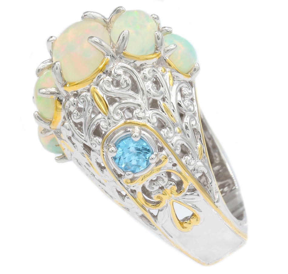 Image 706057_ALTMORE1.jpg, Product 706-057 / Price $272.99, Palladium Silver Ethiopian Opal & Swiss Blue Topaz Scrollwork Dome Ring from Gems En Vogue on TSC.ca's Jewellery department