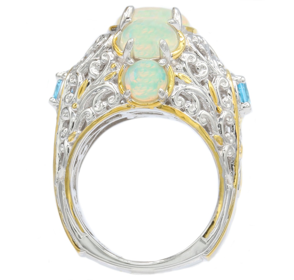 Image 706057_ALTMORE2.jpg, Product 706-057 / Price $272.99, Palladium Silver Ethiopian Opal & Swiss Blue Topaz Scrollwork Dome Ring from Gems En Vogue on TSC.ca's Jewellery department