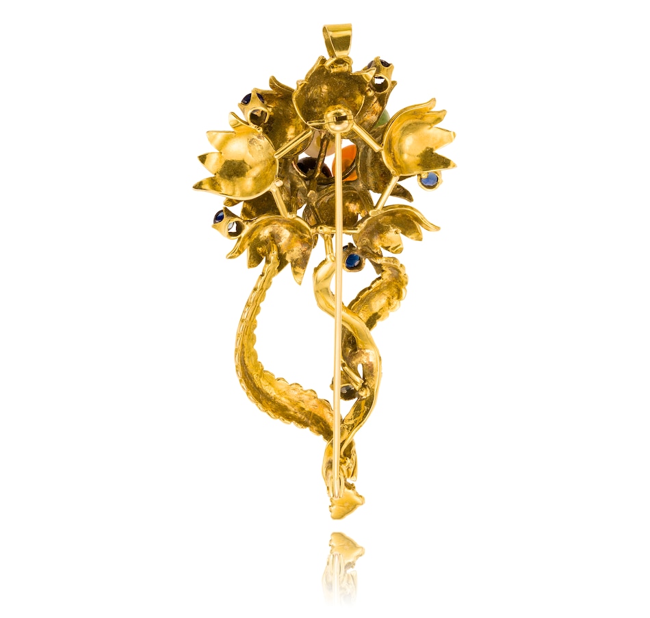 Image 706108_ALTMORE1.jpg, Product 706-108 / Price $2,395.00, Custom Made 14KT Yellow Gold Multi-Colour Jade Flower Brooch from Estate Originals on TSC.ca's Jewellery department