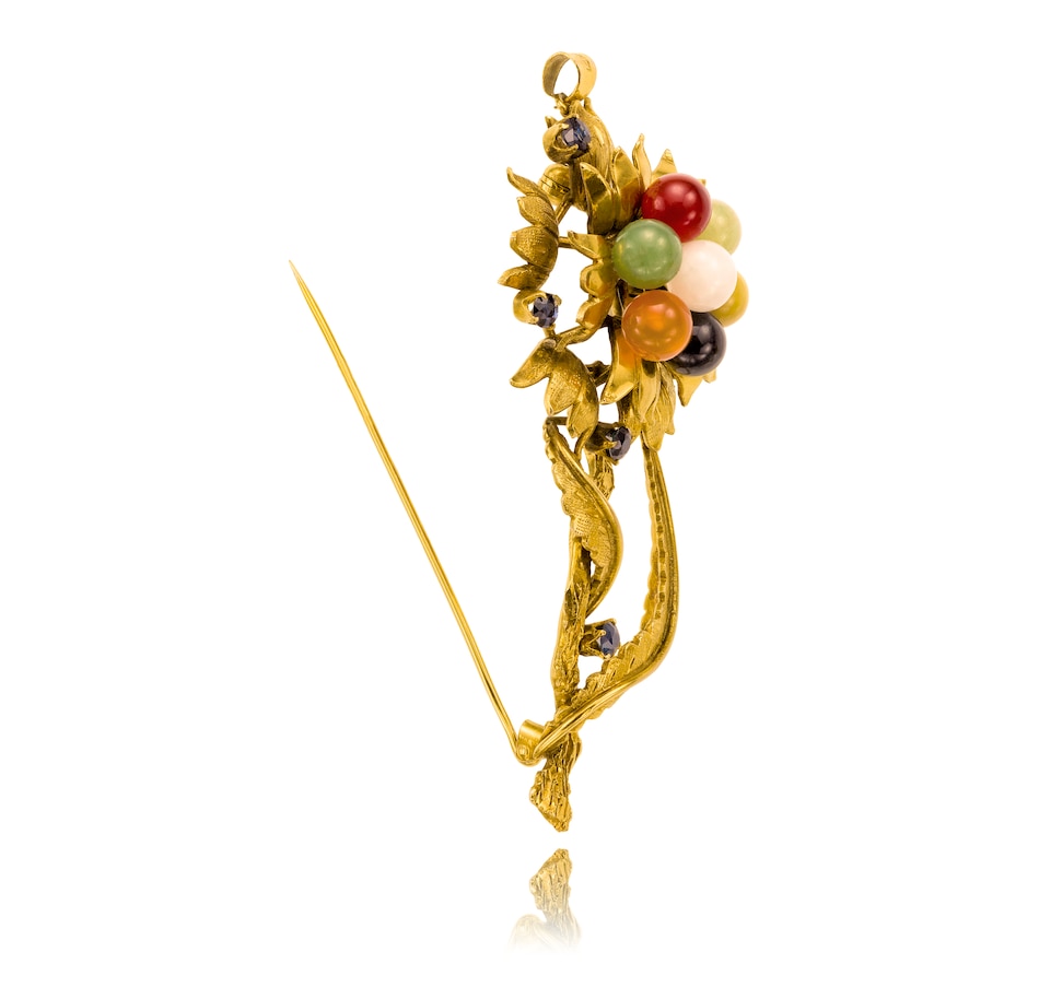 Image 706108_ALTMORE2.jpg, Product 706-108 / Price $2,395.00, Custom Made 14KT Yellow Gold Multi-Colour Jade Flower Brooch from Estate Originals on TSC.ca's Jewellery department