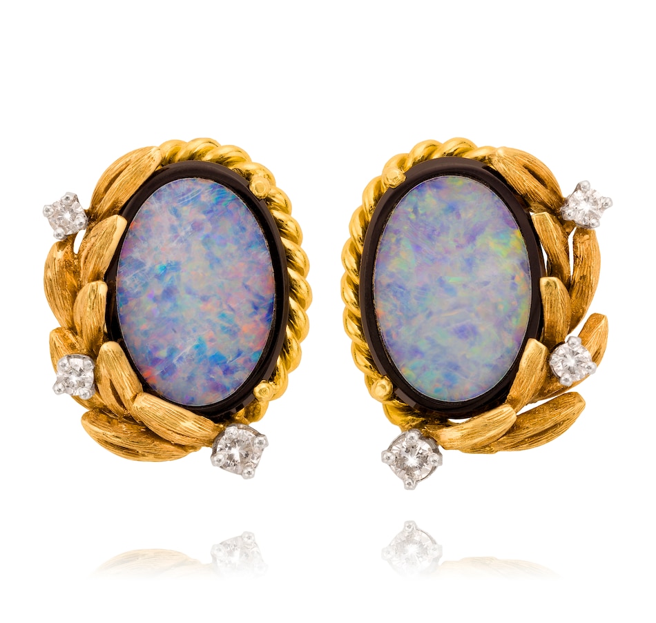 Image 706150.jpg, Product 706-150 / Price $1,495.00, Custom Made 14KT Yellow Gold Opal , Onyx and Diamond Earrings from Estate Originals on TSC.ca's Jewellery department