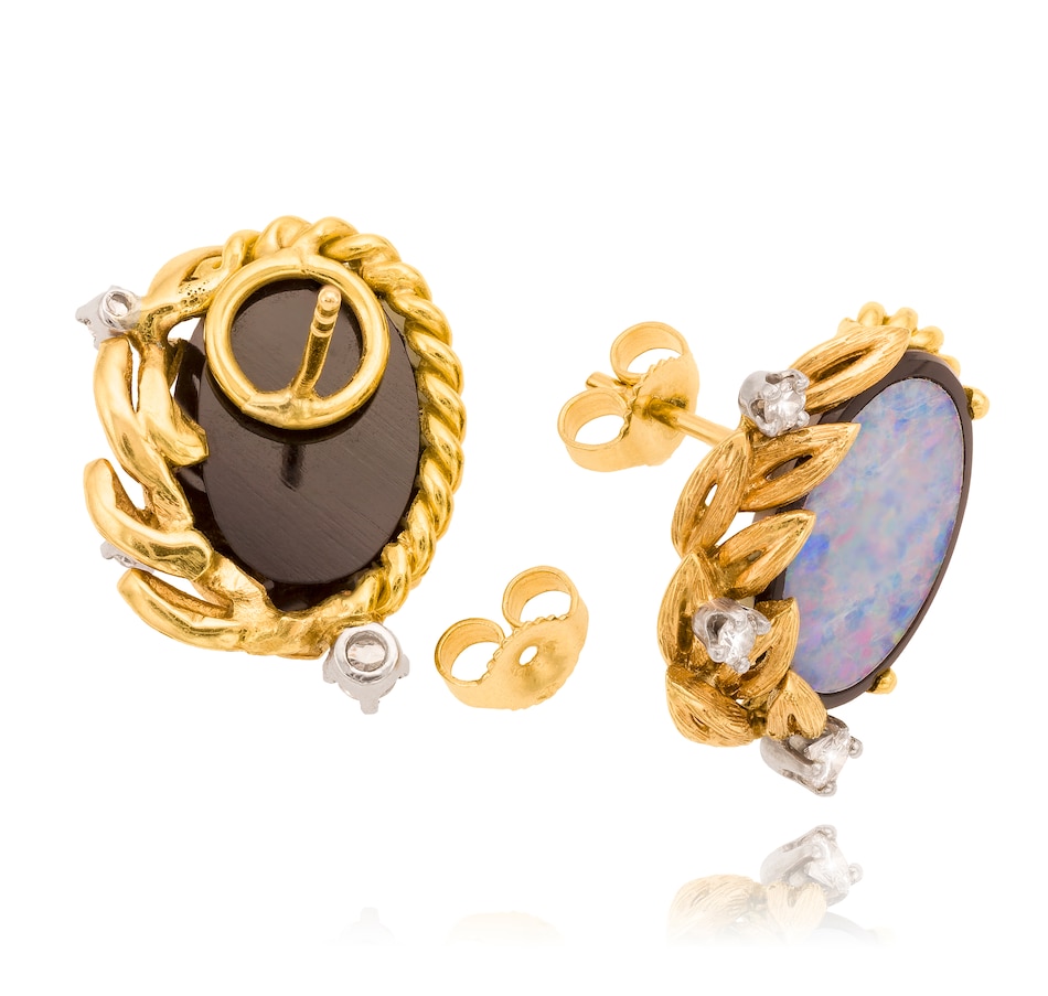 Image 706150_ALTMORE1.jpg, Product 706-150 / Price $1,495.00, Custom Made 14KT Yellow Gold Opal , Onyx and Diamond Earrings from Estate Originals on TSC.ca's Jewellery department