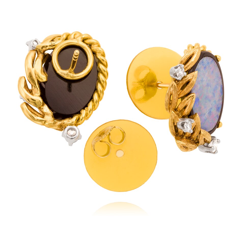 Image 706150_ALTMORE2.jpg, Product 706-150 / Price $1,495.00, Custom Made 14KT Yellow Gold Opal , Onyx and Diamond Earrings from Estate Originals on TSC.ca's Jewellery department