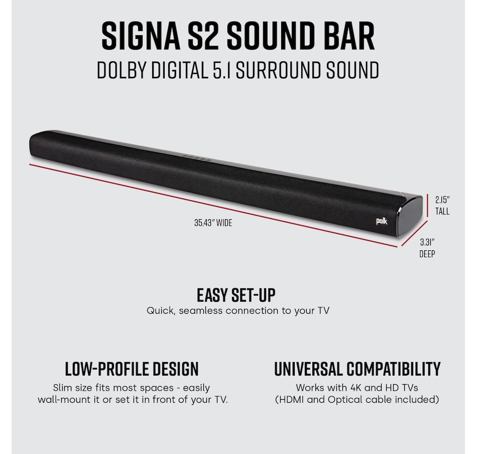 Image 706250_ALTMORE1.jpg, Product 706-250 / Price $279.00, Polk Audio Signa S2 2.1-Channel Ultra-Slim Soundbar from Polk Audio on TSC.ca's Electronics department