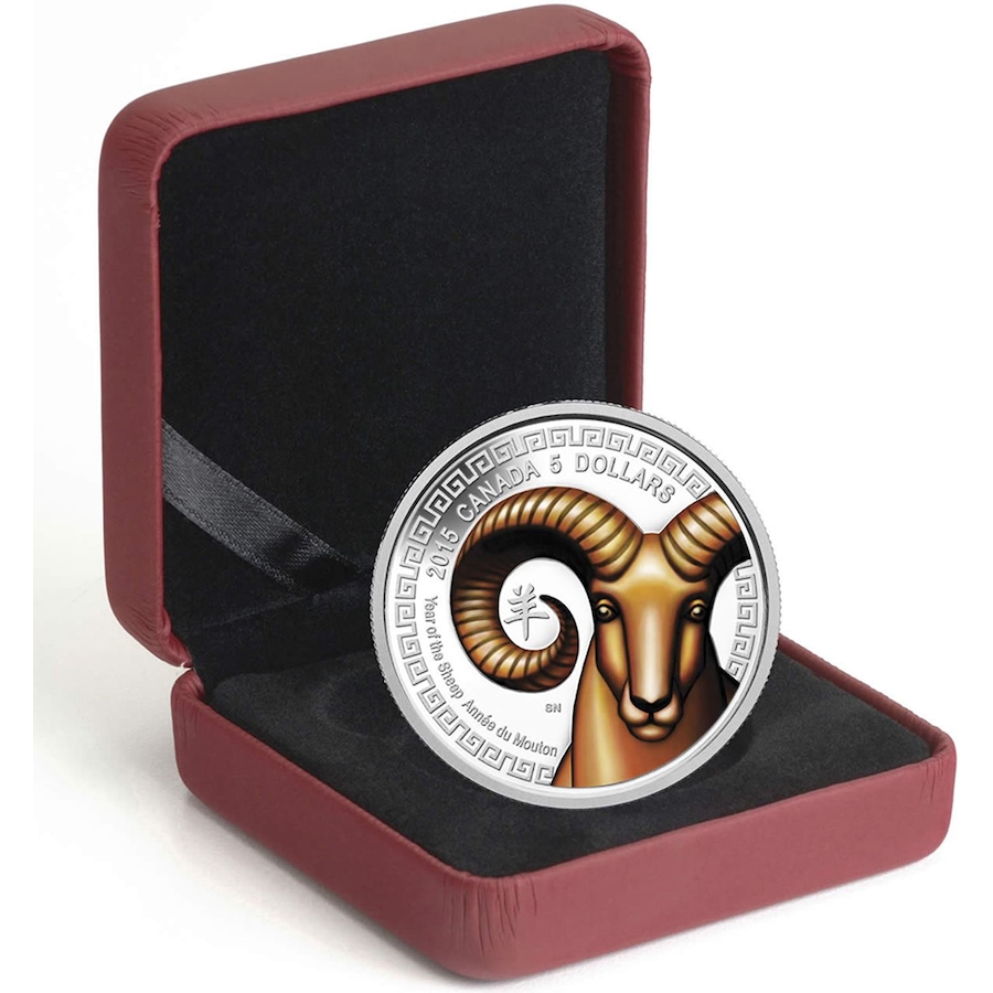 Image 706441_ALTMORE2.jpg, Product 706-441 / Price $129.95, 2015 Colour Proof Fine Silver $5 Coin - Year of the Sheep from Royal Canadian Mint (RCM) on TSC.ca's Coins department