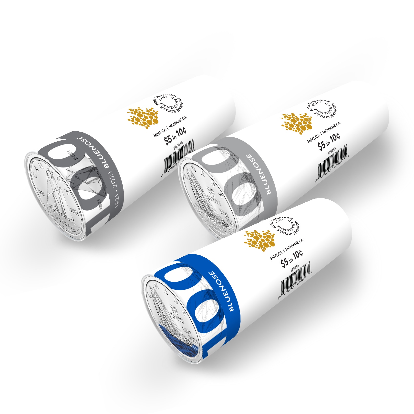 Set of Three 2021 Bluenose 10-Cent Special Wrap Rolls