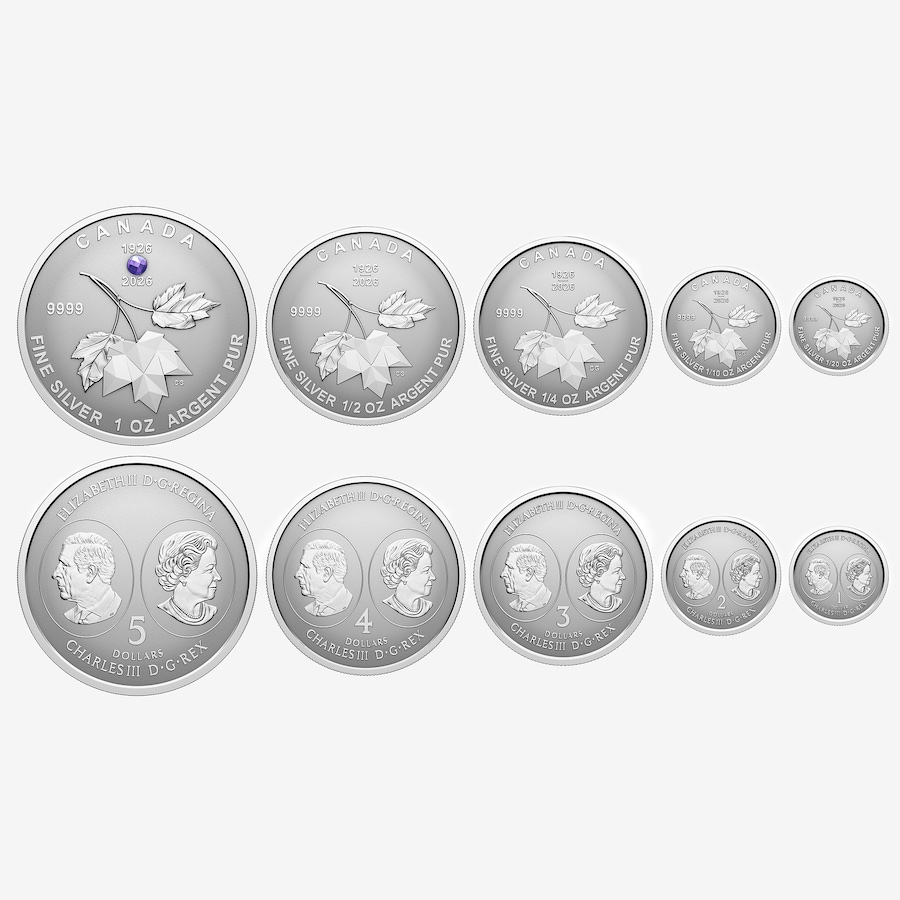 Image 707087_ALTMORE1.jpg, Product 707-087 / Price $529.95, 2026 Fine Silver Fractional Coin Set Queen Elizabeth II 100th Birthday plus Three Free Bonus Coins from Royal Canadian Mint (RCM) on TSC.ca's Coins department